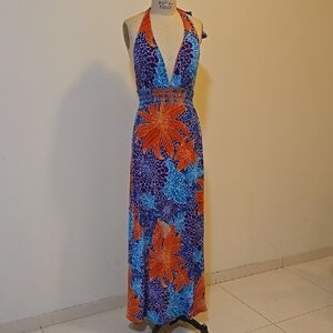 Vibrant Floral Halter Maxi Dress